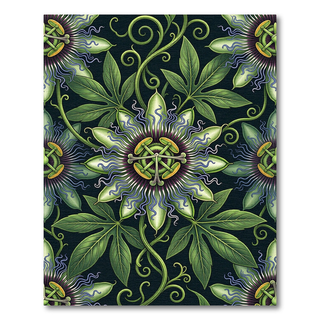 Dark Botanical Passion Flower Vines Rug