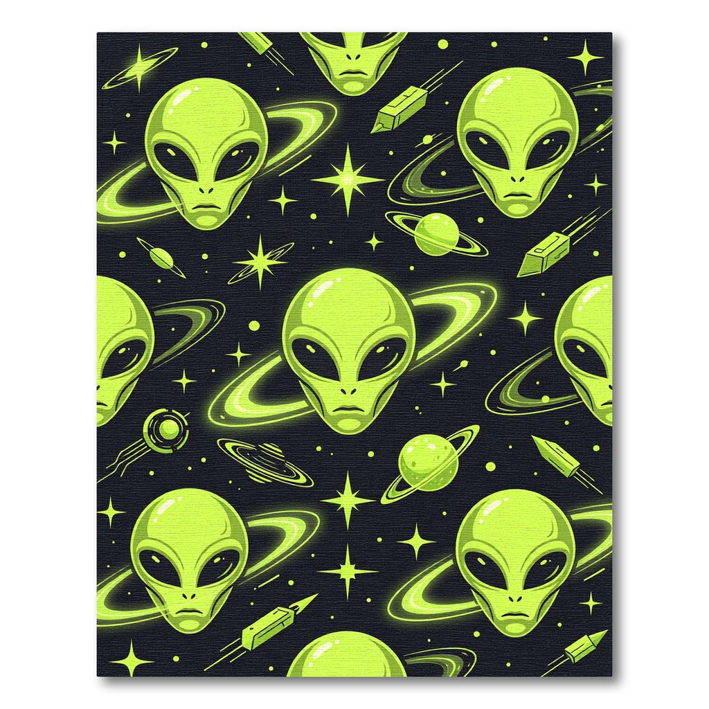 Neon Green Alien Planet Space Art Rug