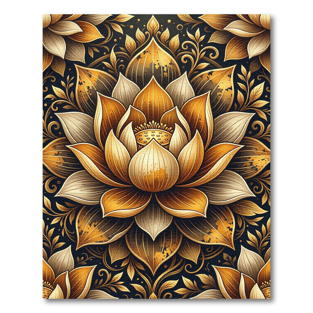 Golden Lotus Floral Mandala Art Rug
