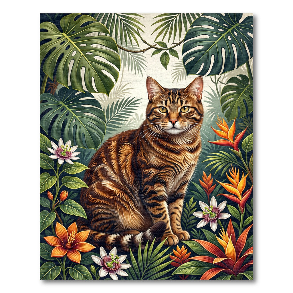 Exotic Jungle Cat Tropical Flora Rug