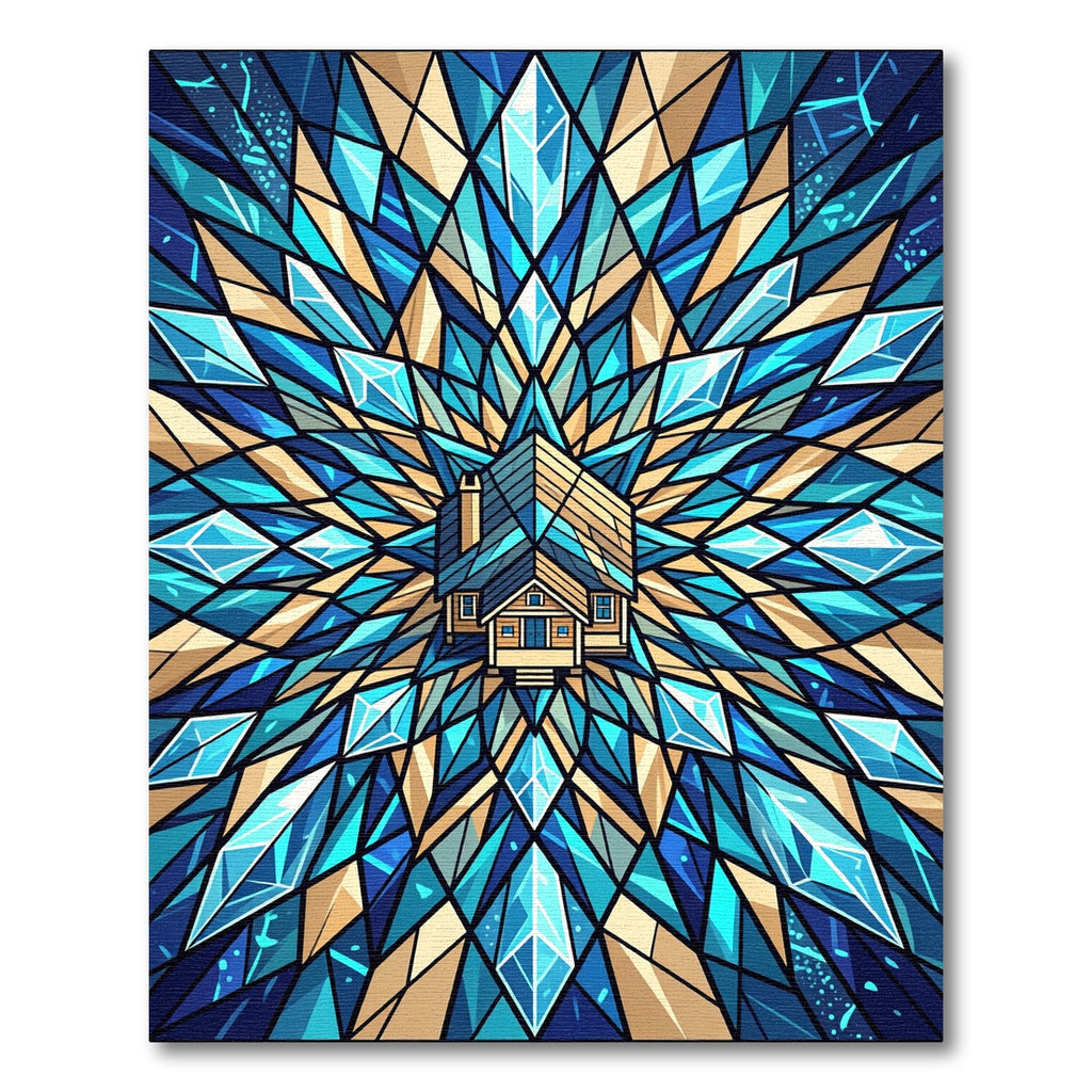 Blue Crystal Geometric House Panorama Rug