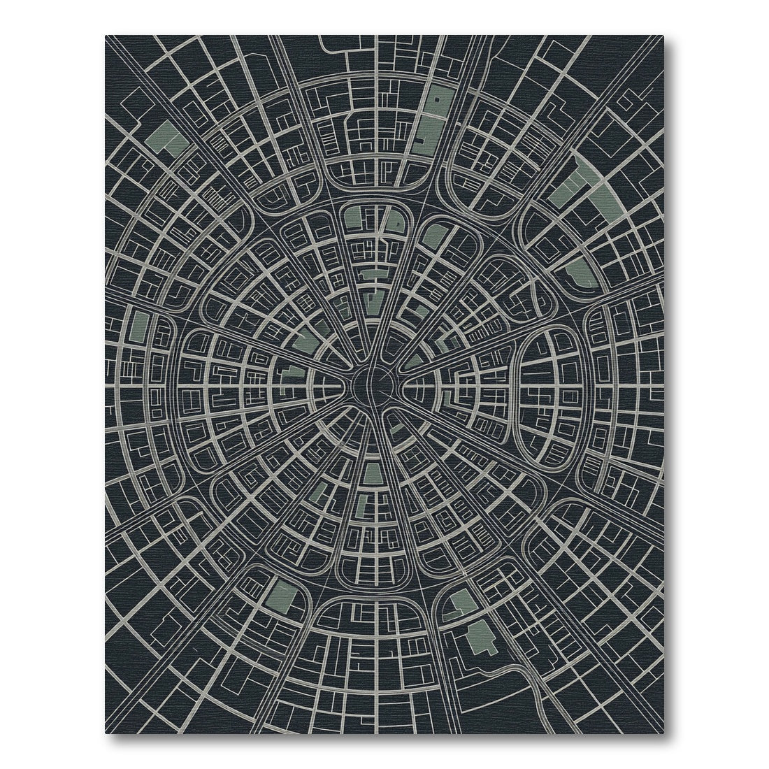 Circular Urban Map Geometric Monochrome Rug