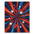 Vibrant Red Blue Starburst Geometric Art Rug
