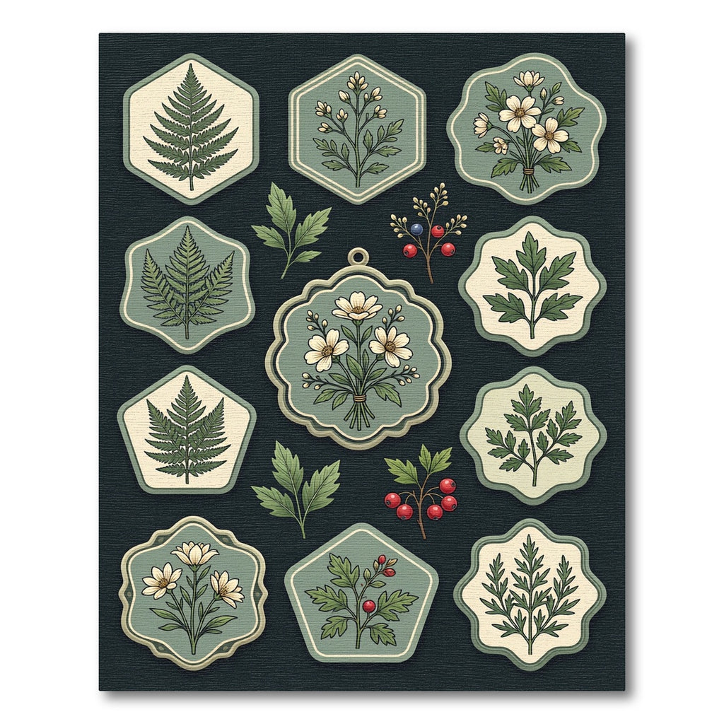 Sage Botanical Fern and Wildflower Illustration Rug