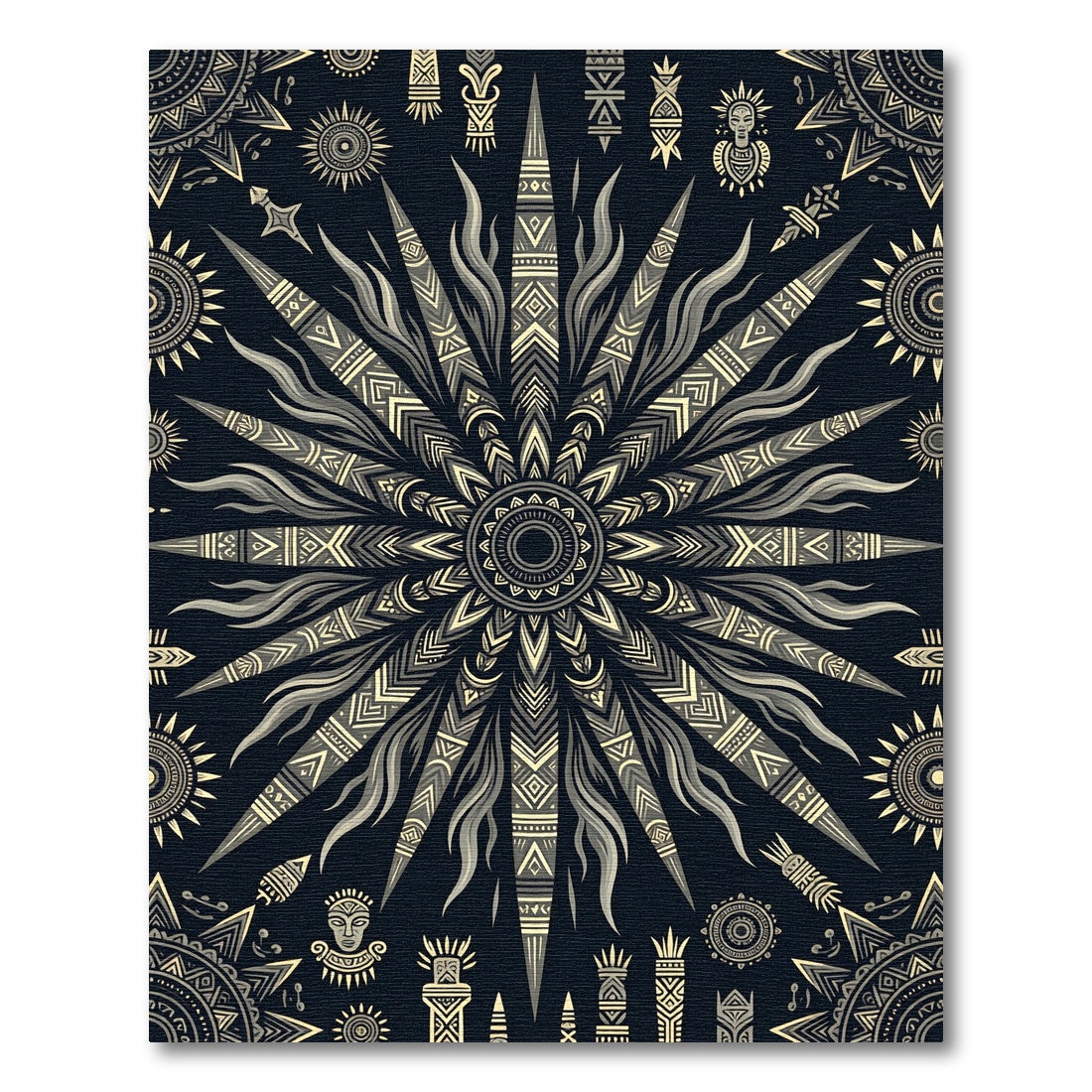 Celestial Golden Sunburst Dark Lunar Medallion Rug