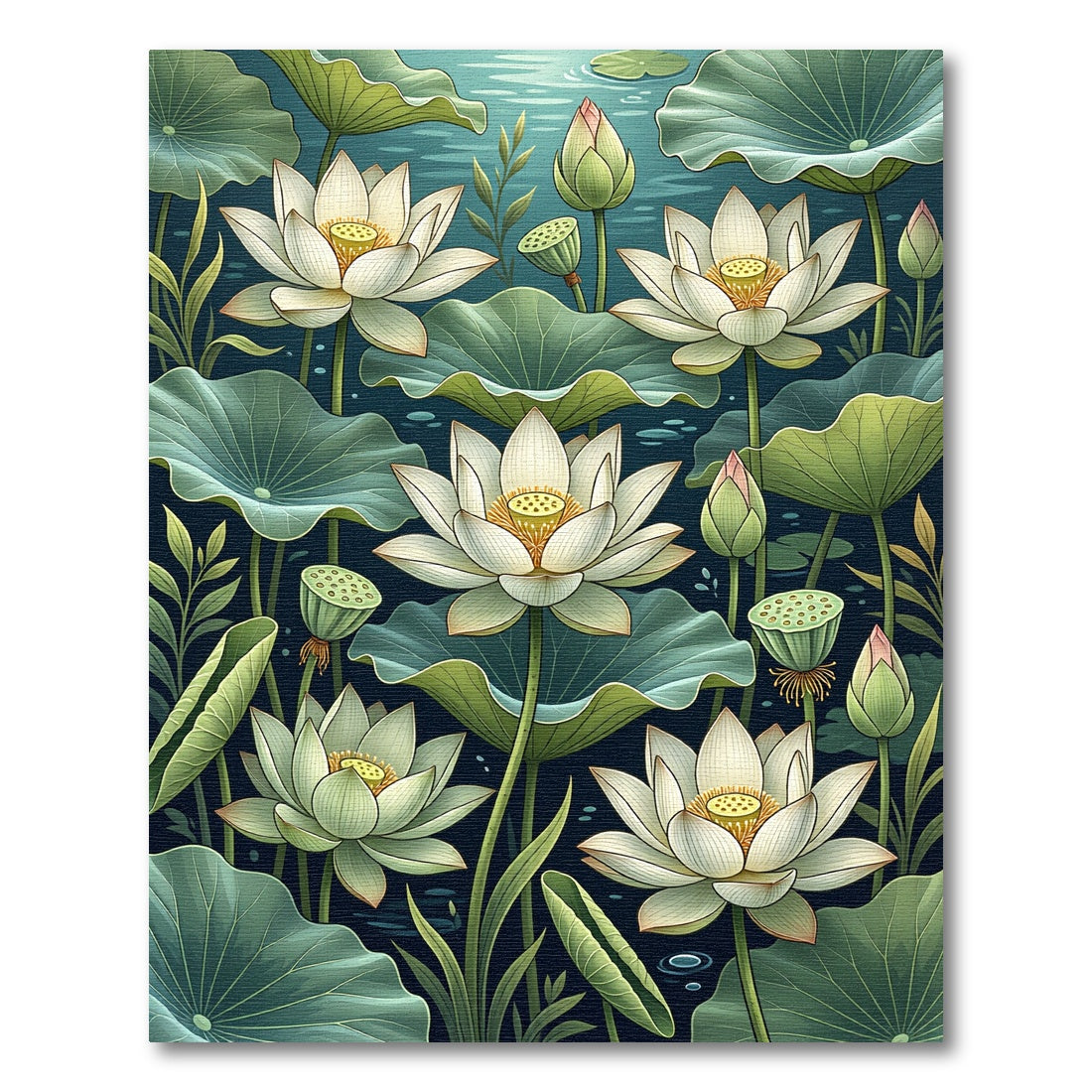 Ethereal White Lotus Pond Botanical Rug