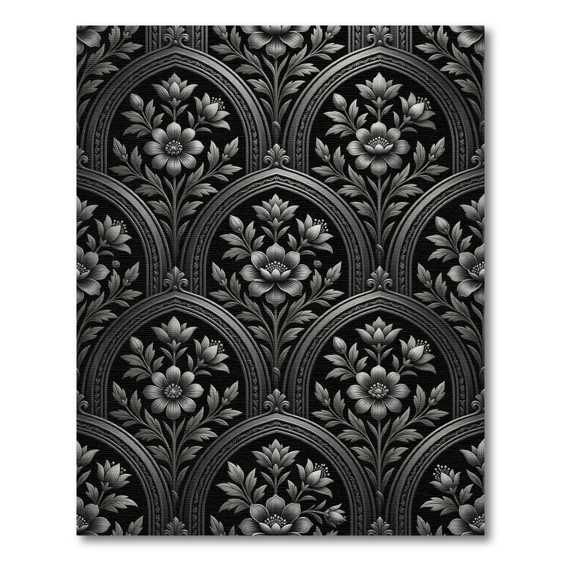 Gothic Black Floral Archway Rug
