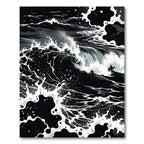 Dramatic Black White Ocean Waves Rug