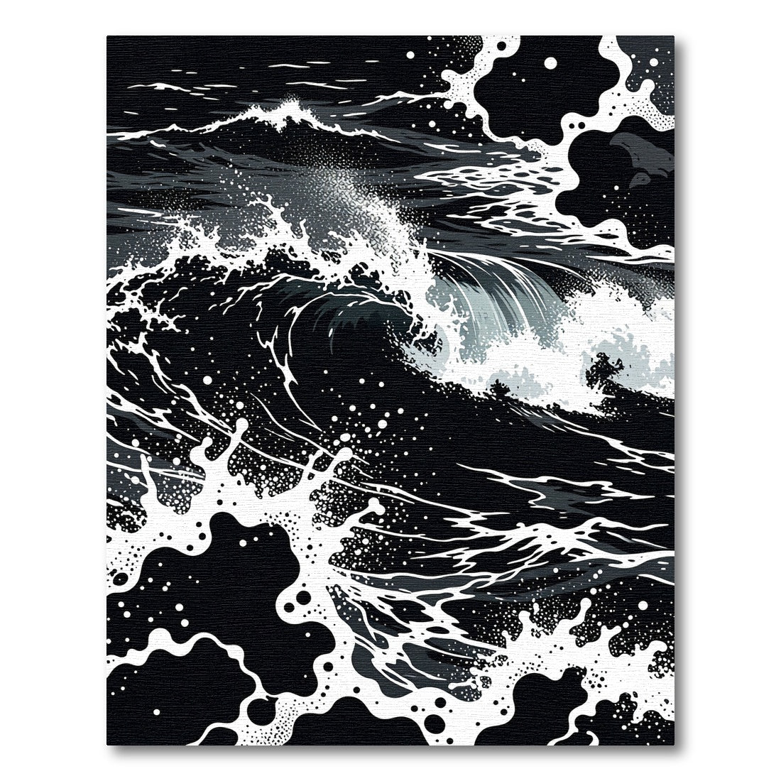 Dramatic Black White Ocean Waves Rug