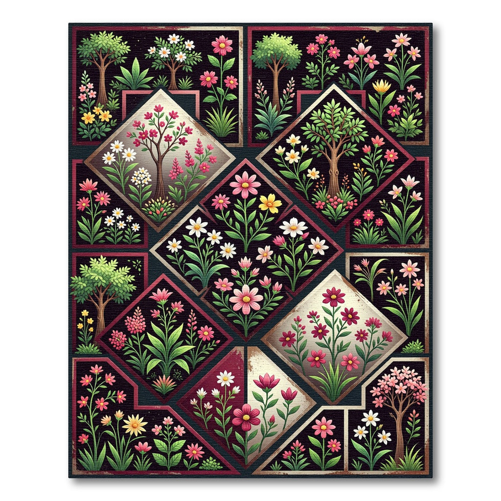 Dark Botanical Garden Diamond Tile Rug