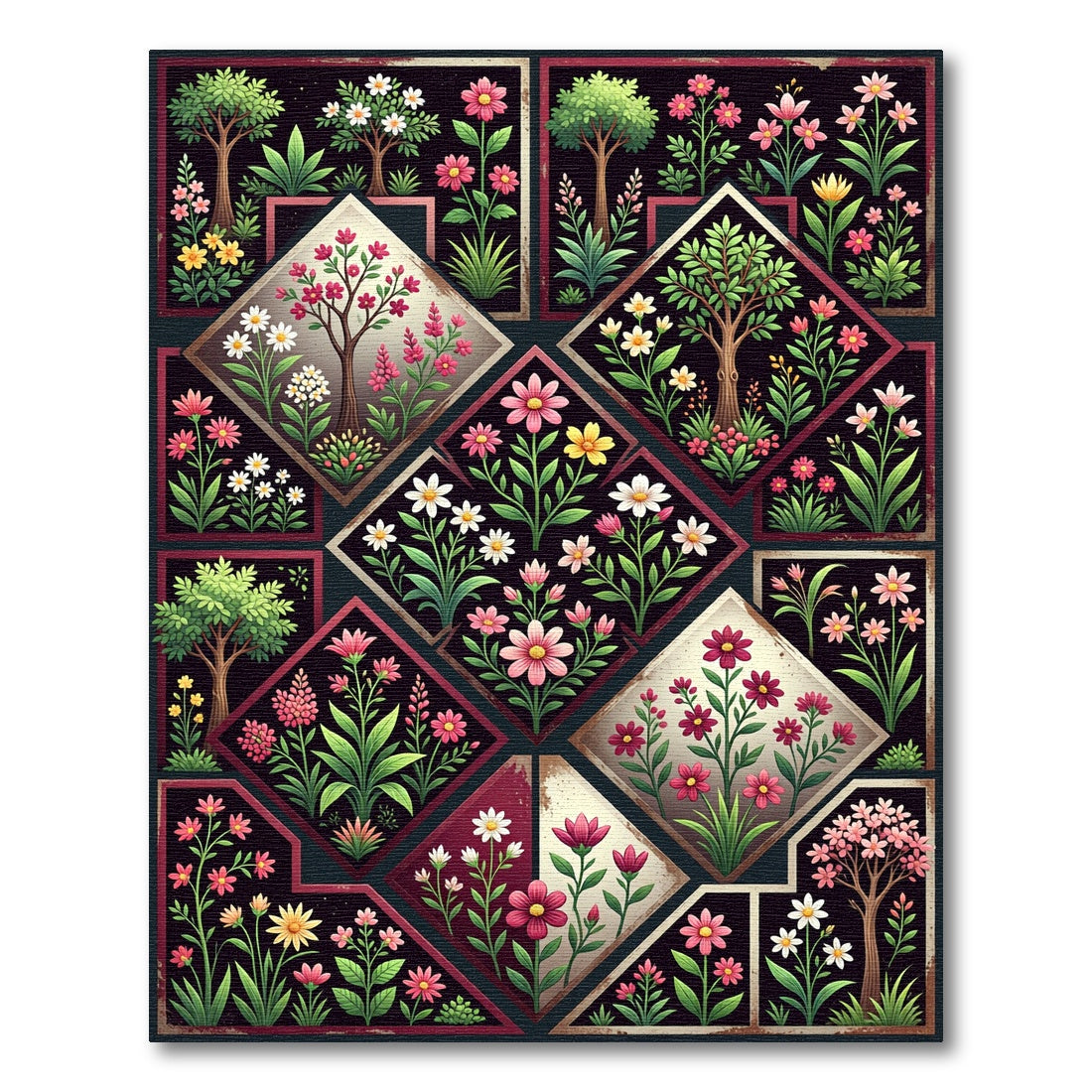 Dark Botanical Garden Diamond Tile Rug