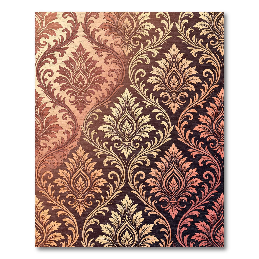 Elegant Copper Damask Scroll Victorian Art Rug