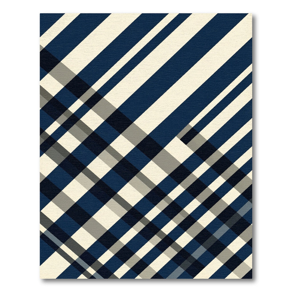 Modern Navy Cream Diagonal Plaid Rug