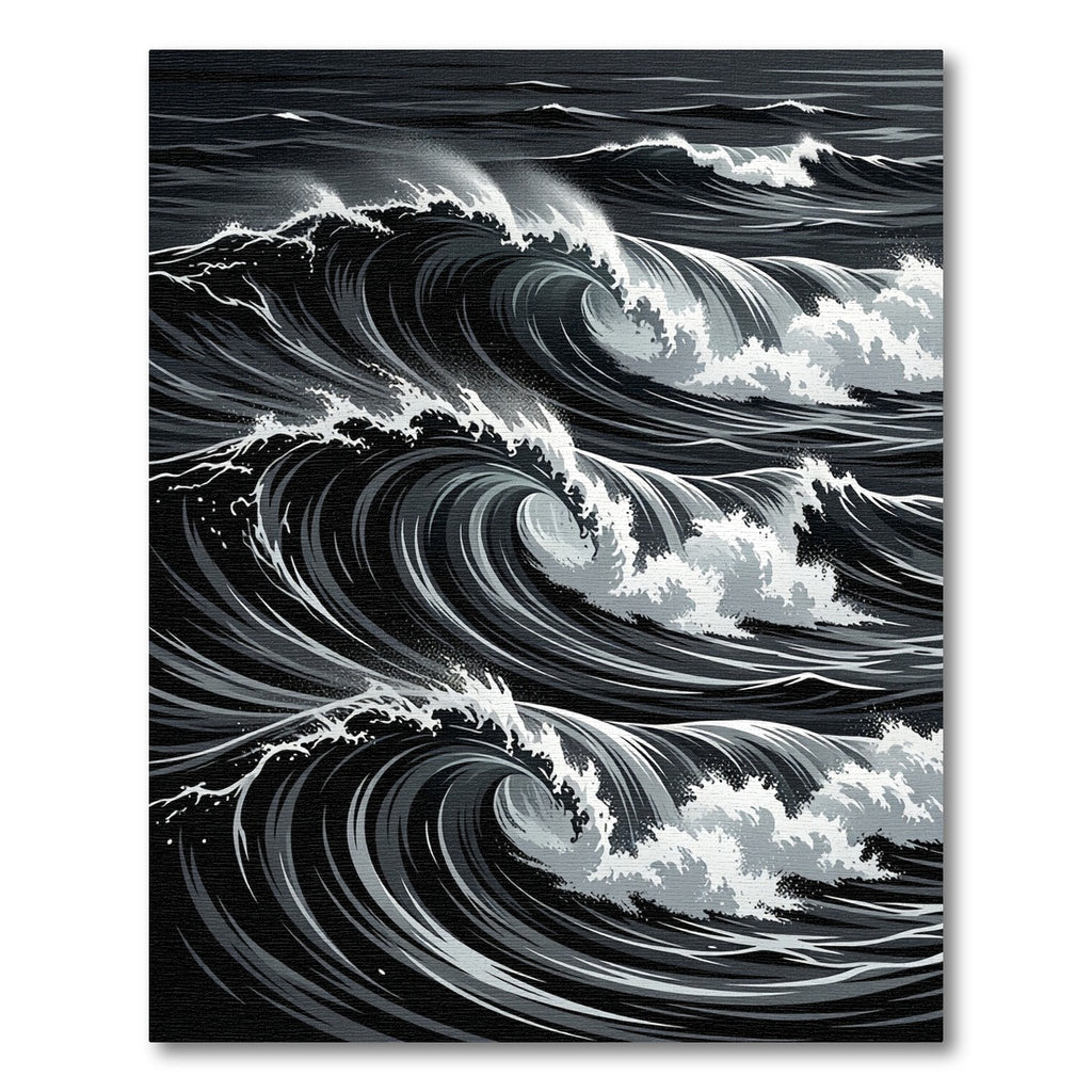 Monochromatic Dark Ocean Wave Art Rug