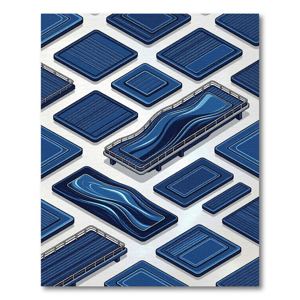 Modern Navy Abstract Fluid Wave Rug