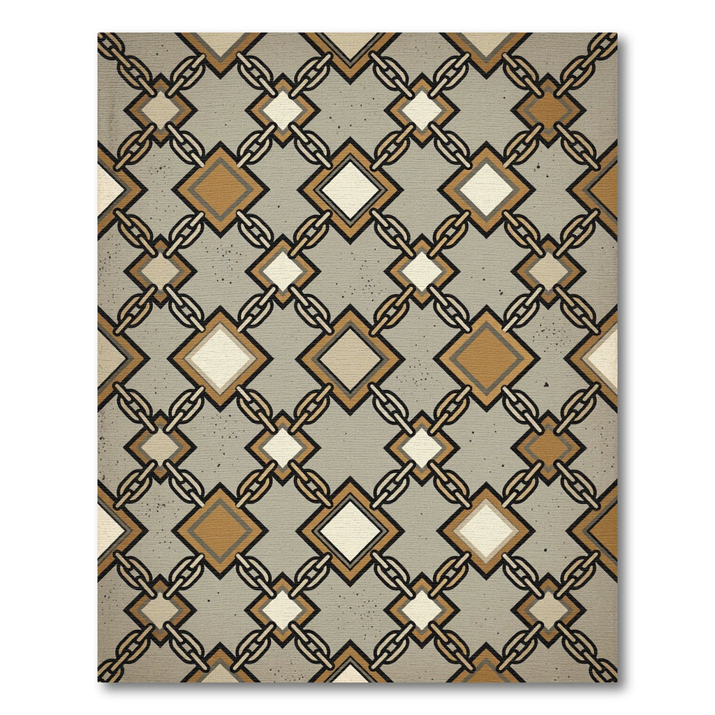 Mid-Century Gold Chain Geometric Diamond Rug