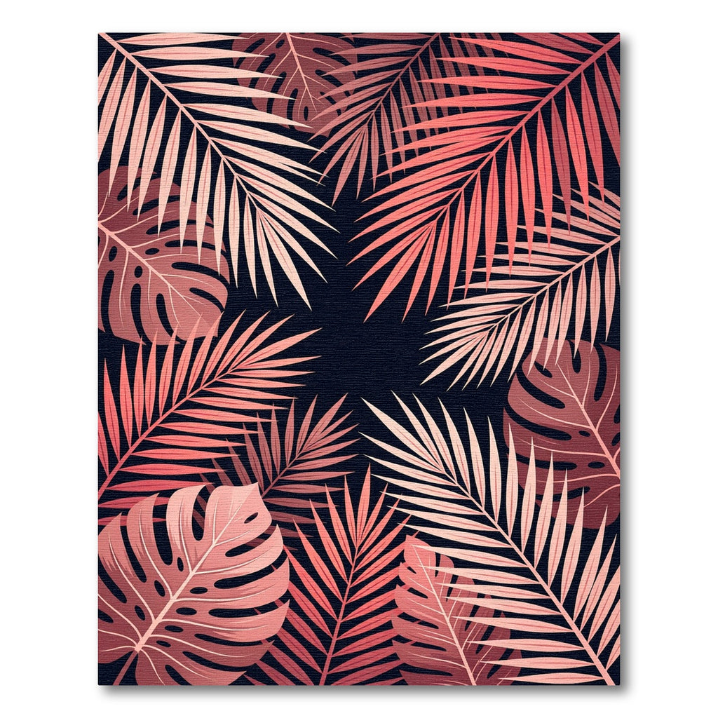 Coral Tropical Leaf Arrangement Rug