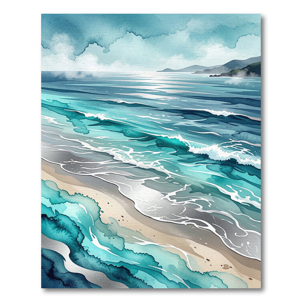 Coastal Teal Ocean Wave Watercolor Rug