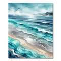 Coastal Teal Ocean Wave Watercolor Rug