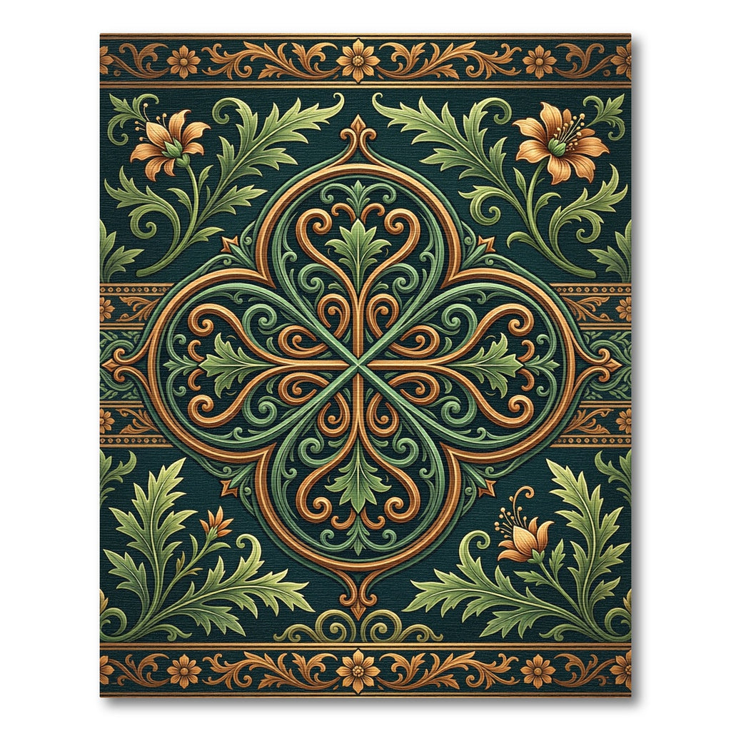 Elegant Ornate Emerald Gold Floral Medallion Rug