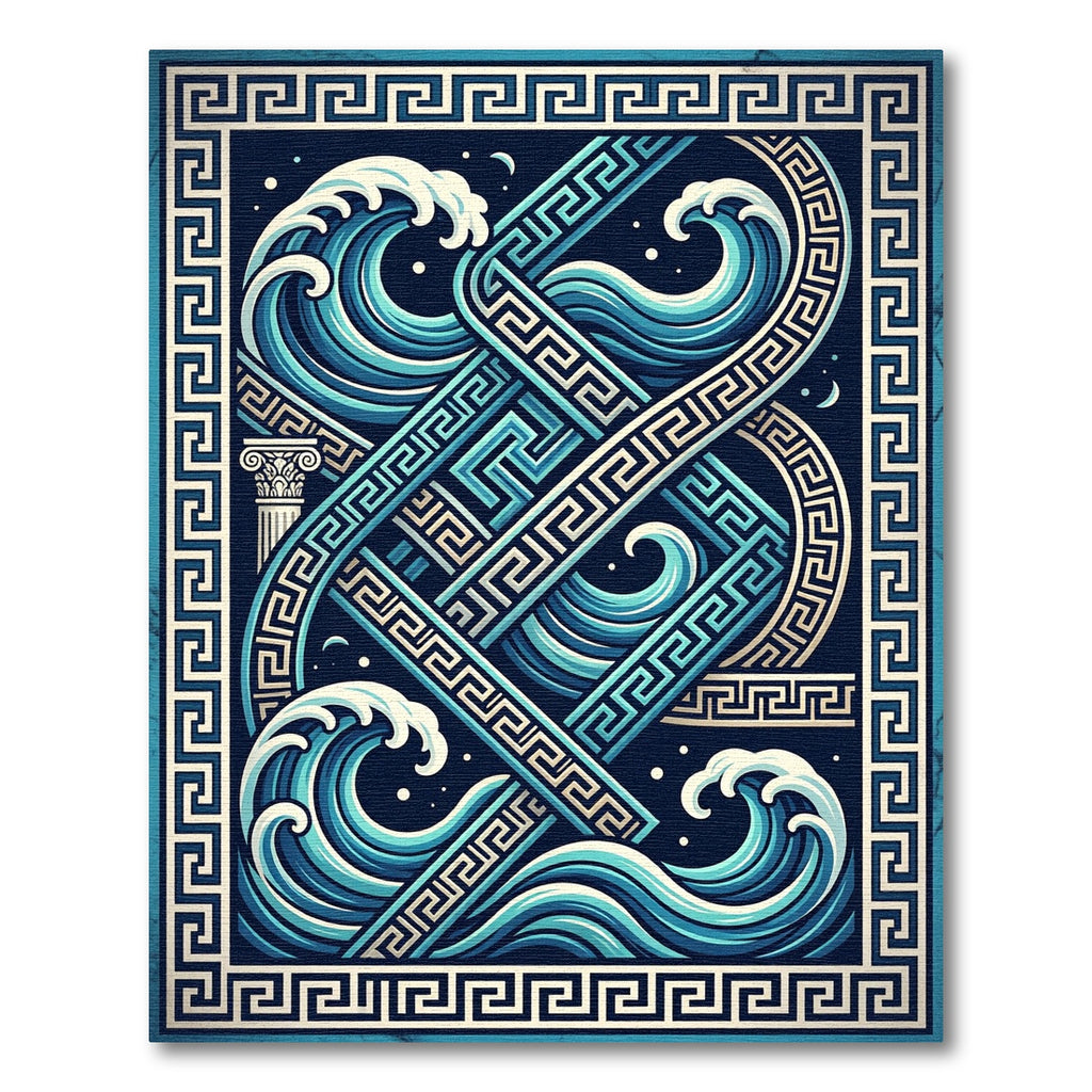 Geometric Aegean Wave Greek Key Art Rug