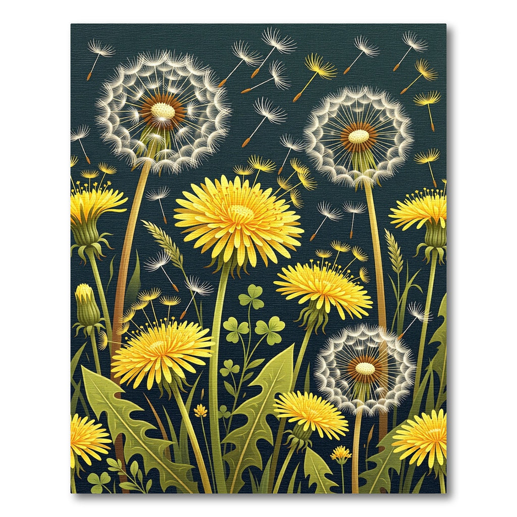 Golden Dandelion Garden on Midnight Blue Rug