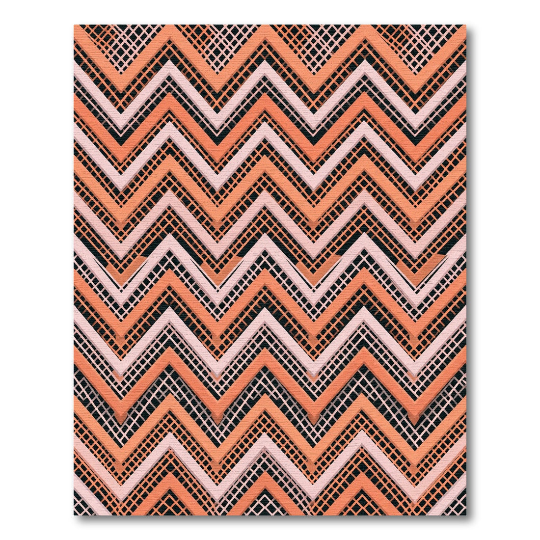 Modern Peach and Blush Chevron Grid Rug