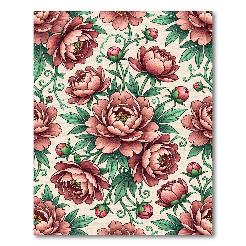Vintage Blush Peony Botanical Illustration Rug
