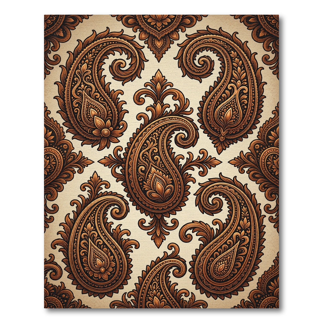 Rich Gold Paisley Floral Swirl Rug