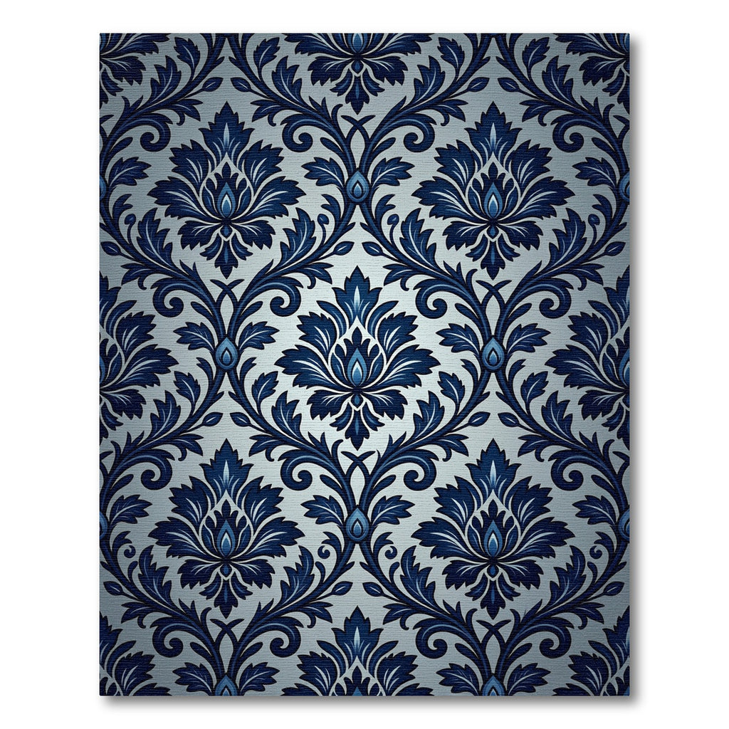 Ornate Royal Blue Damask Floral Rug