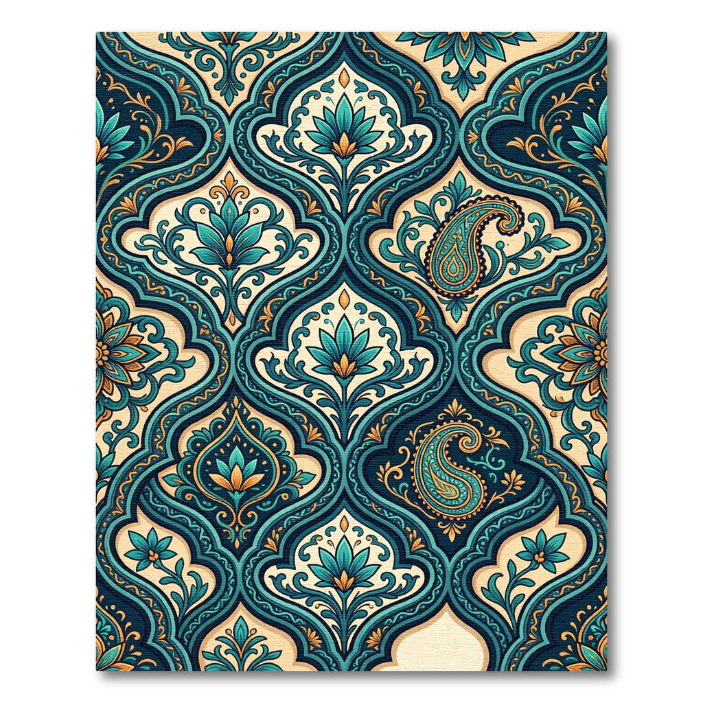 Teal Paisley Floral Damask Medallion Rug