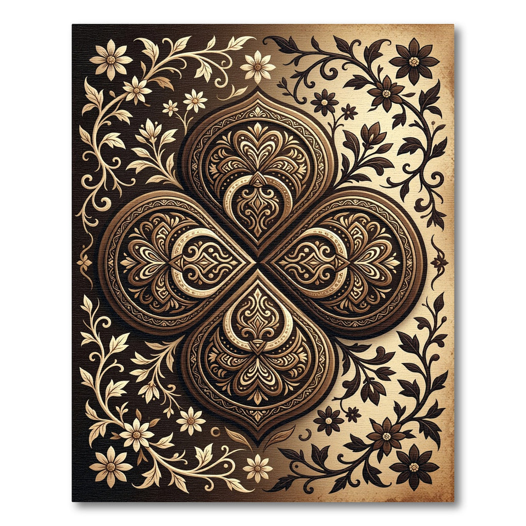 Elegant Bronze Floral Quadrant Medallion Rug
