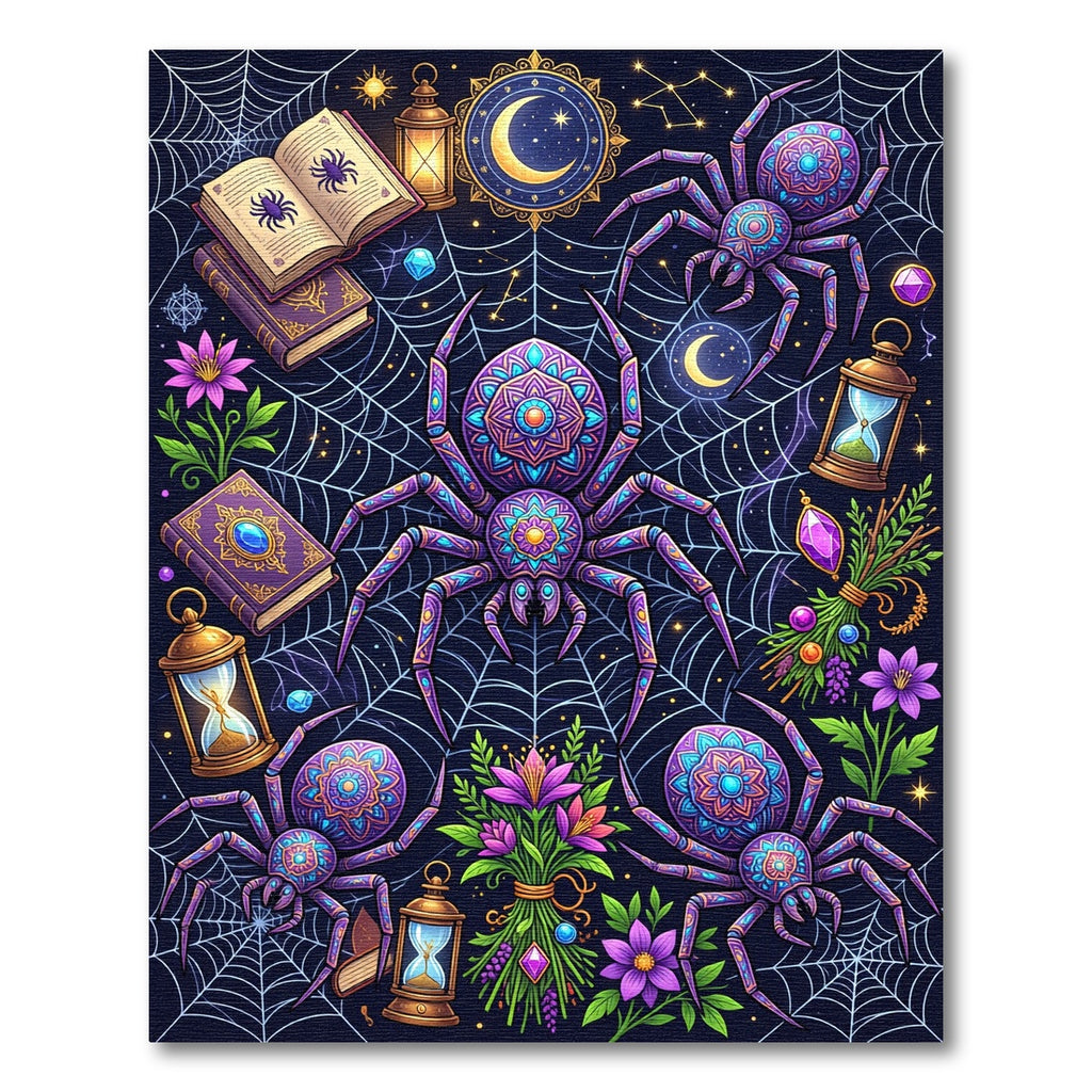 Mystical Purple Mandala Spider Web Art Rug