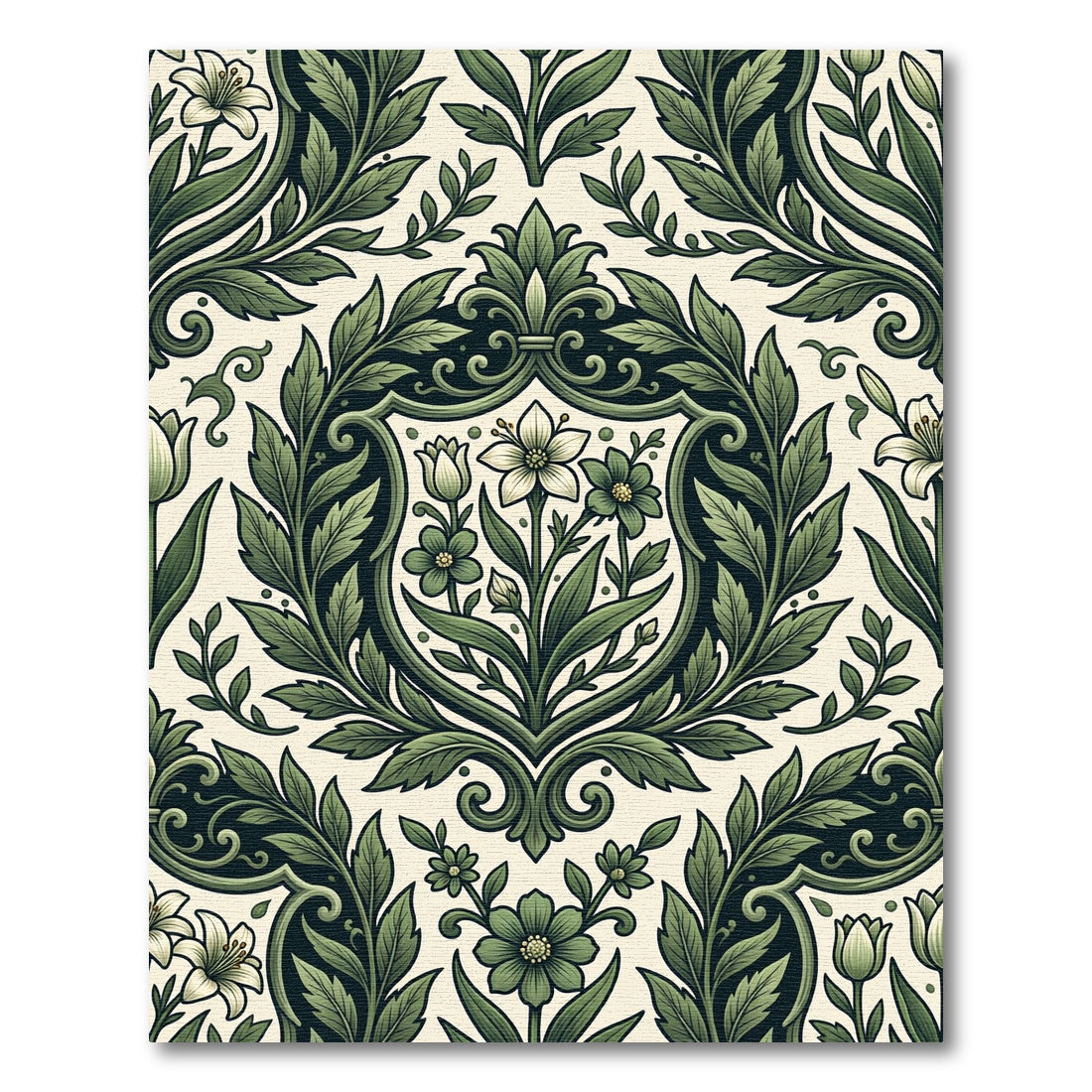 Sage Green Botanical Lily Damask Rug