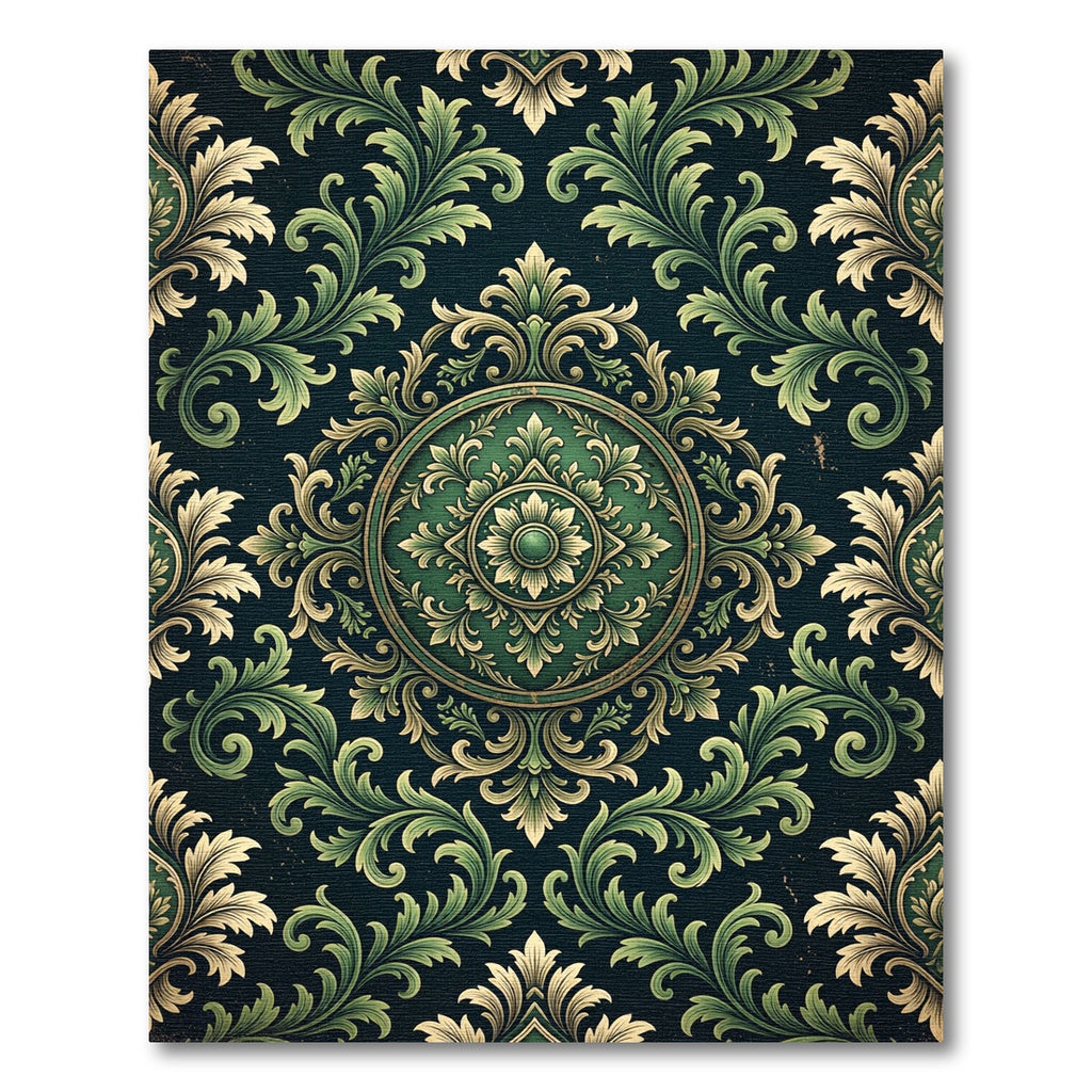 Elegant Emerald Green Baroque Medallion Scroll Rug