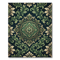 Elegant Emerald Green Baroque Medallion Scroll Rug