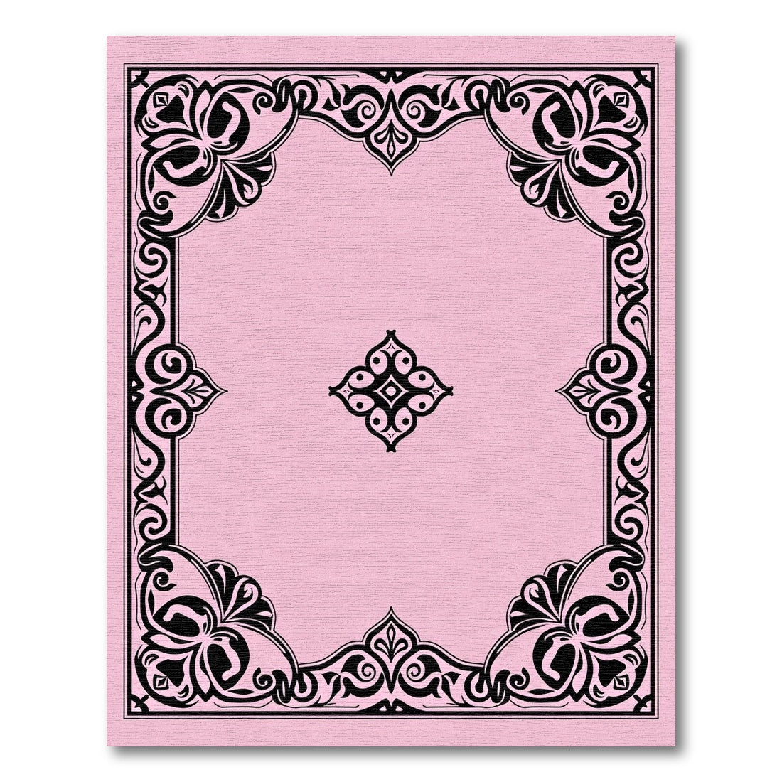 Pink Black Ornate Floral Frame Rug