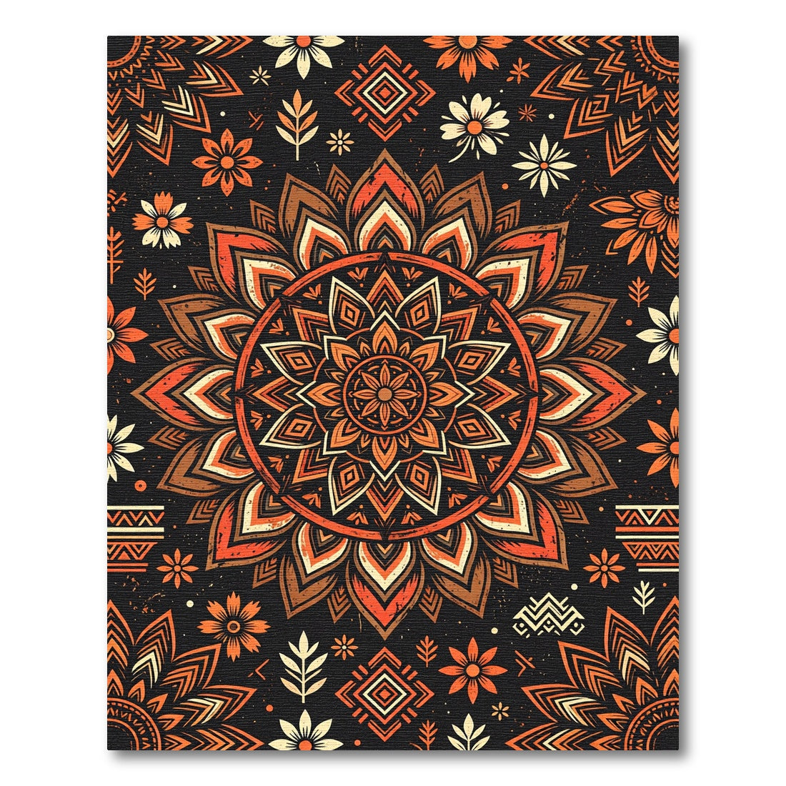 Burnt Orange Mandala Floral Medallion Rug