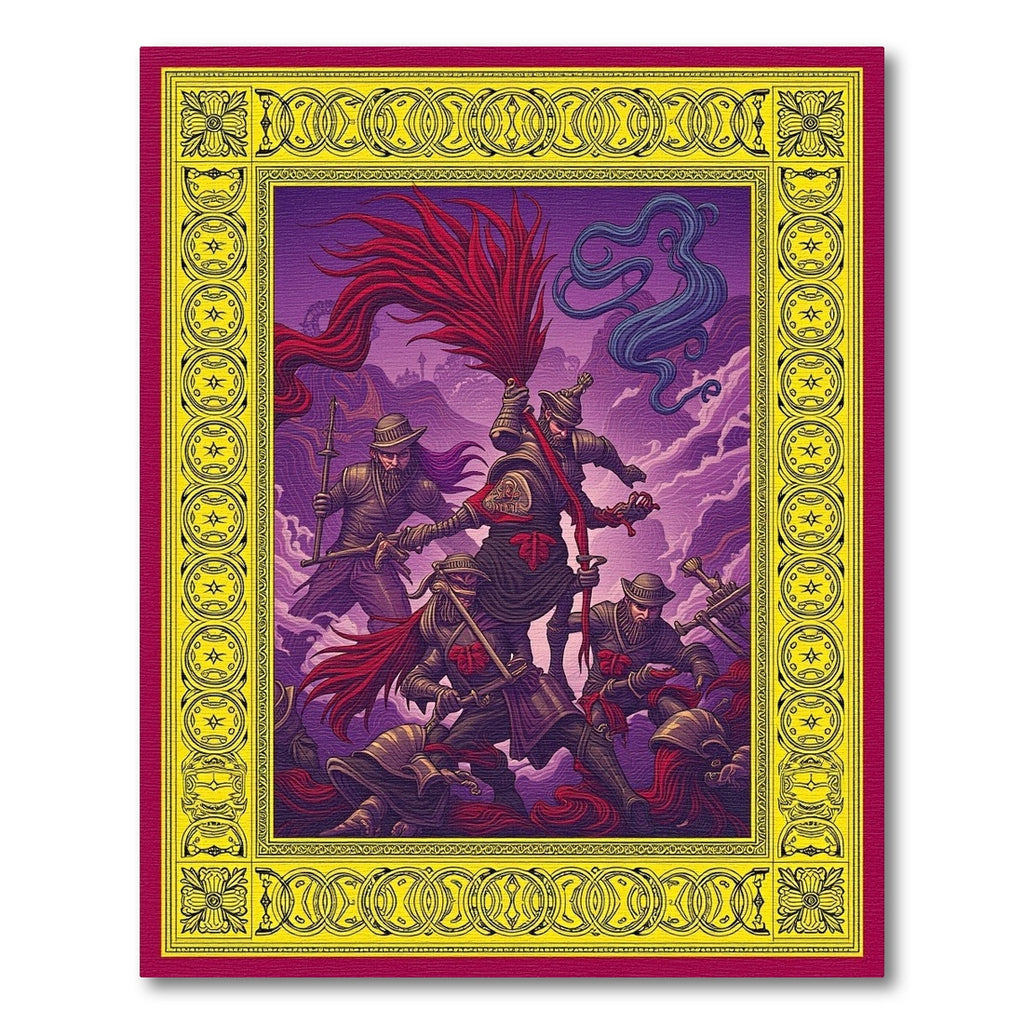 Crimson And Azure Warriors Border Rug