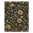 Gold Floral Baroque Damask Peony Swirl Rug