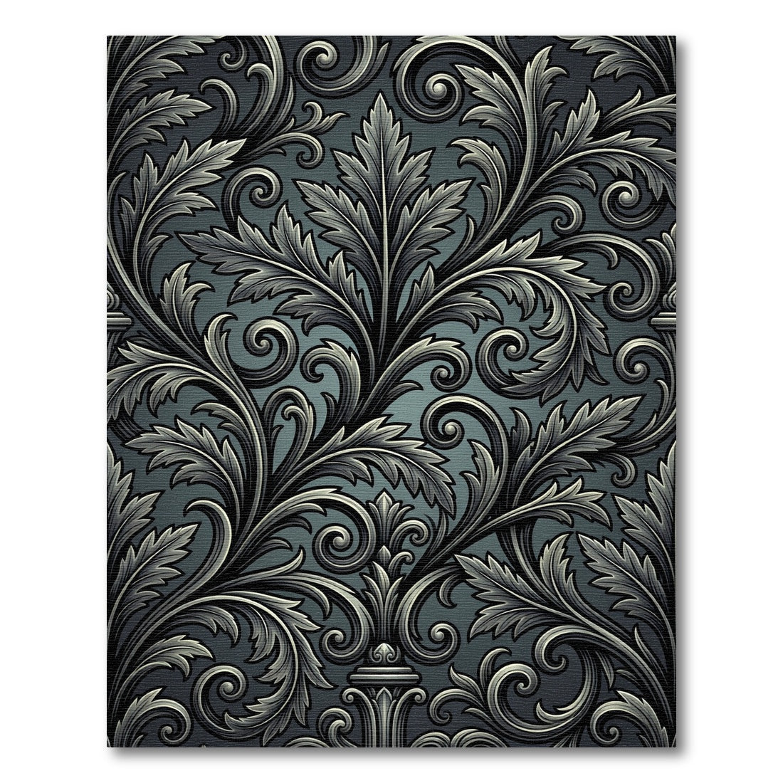 Ornate Dark Teal Acanthus Swirl Rug