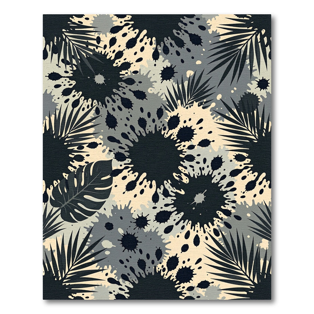 Monochrome Tropical Ink Splash Foliage Rug