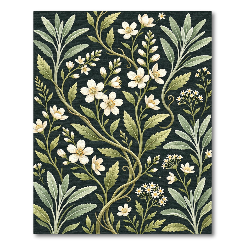 Elegant White Floral Botanical Sage Rug