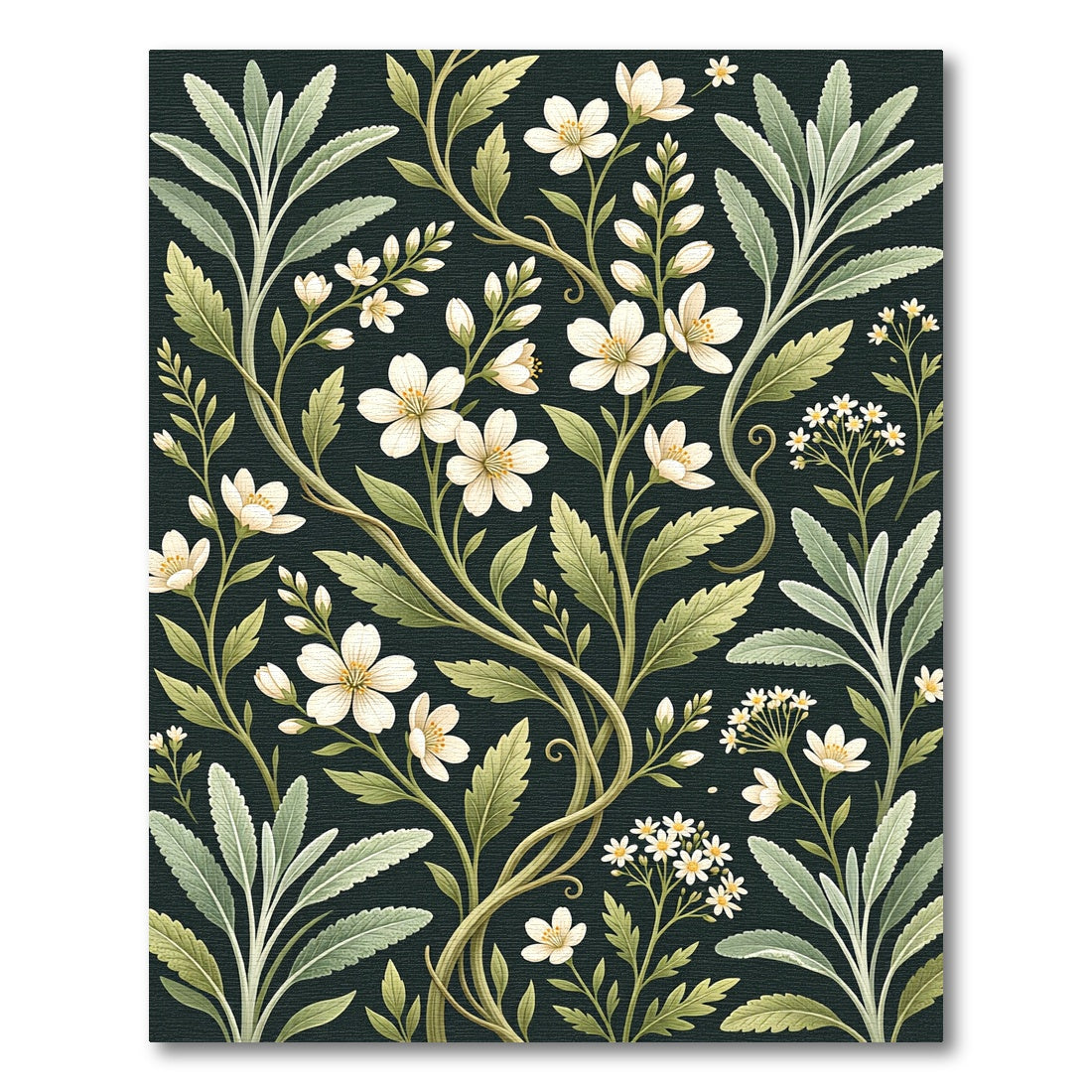 Elegant White Floral Botanical Sage Rug