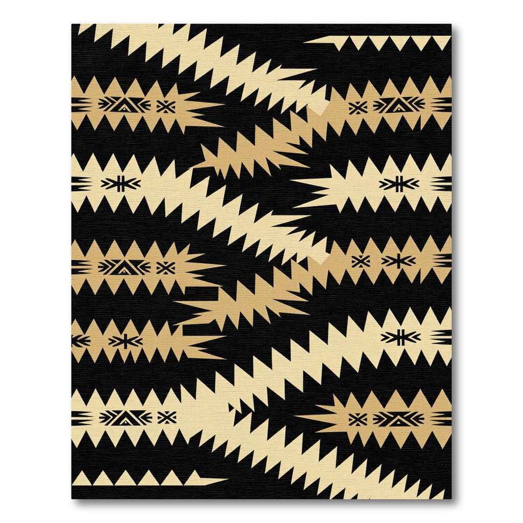 Gold Black Geometric Zigzag Chevron Rug