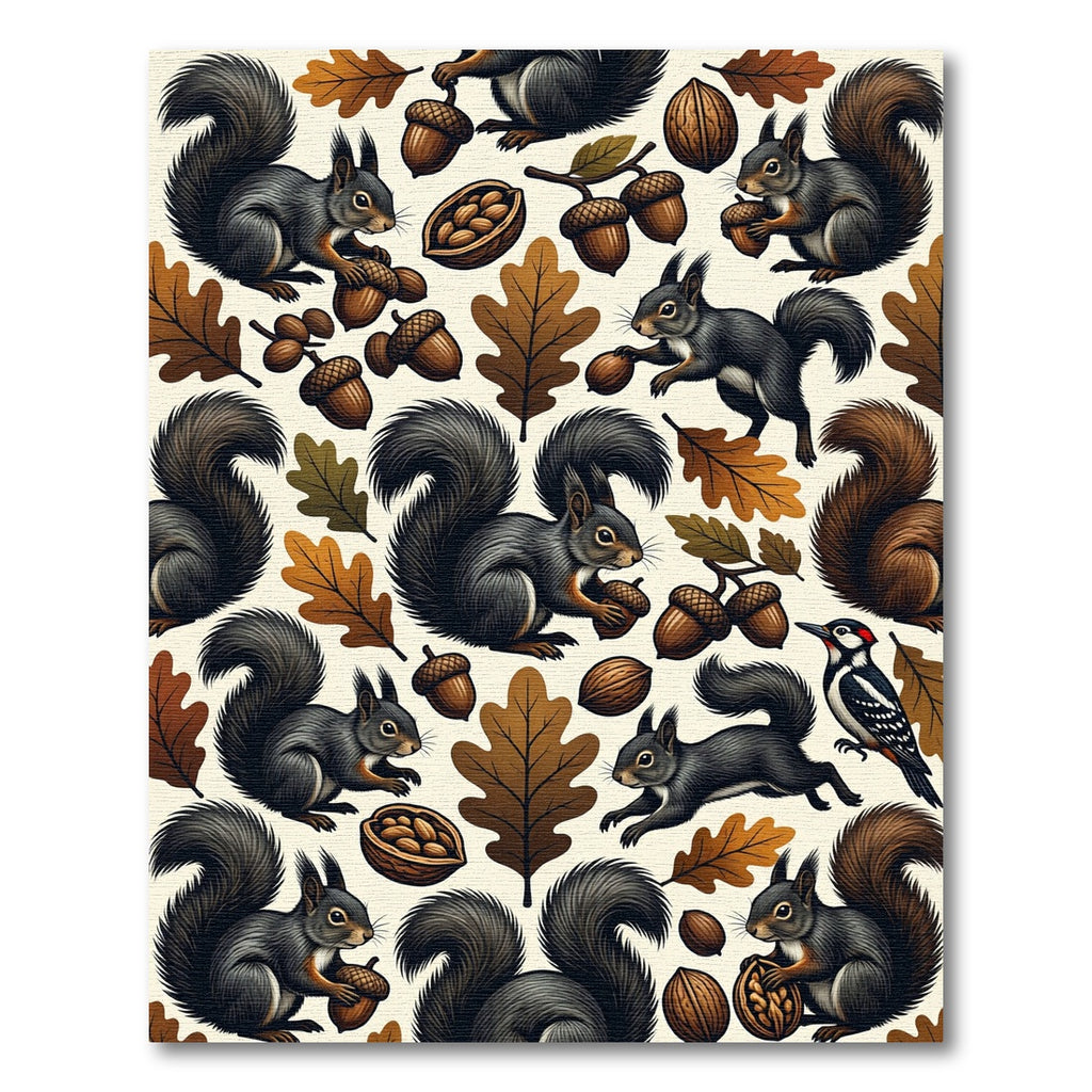 Autumnal Woodland Squirrel and Acorn Illustration Rug