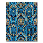Golden Floral Arch Ornate Blue Tile Rug