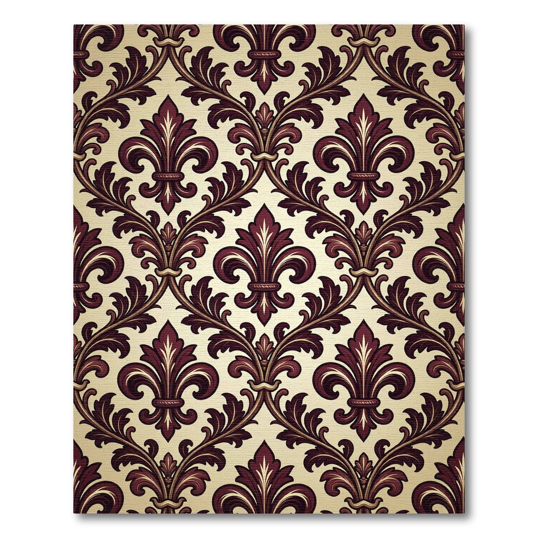 Rich Burgundy Fleur-de-lis Damask Rug