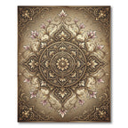 Vintage Golden Floral Medallion Scroll Rug
