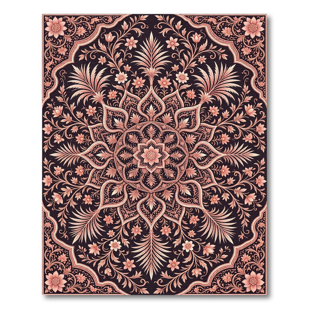 Coral Floral Medallion Dark Intricate Rug